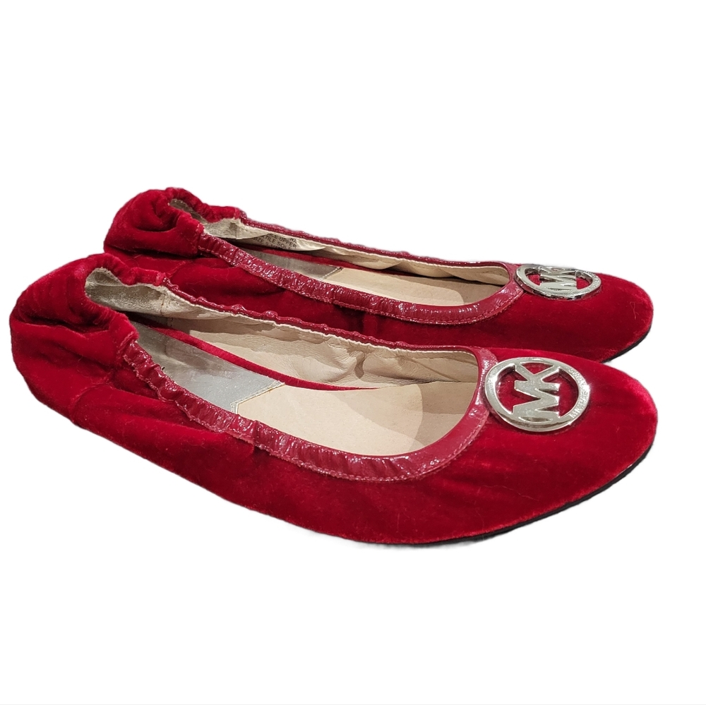 Michael Kors Red Velvet Ballet Flats